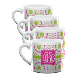 Pink & Green Suzani Double Shot Espresso Cups - Set of 4 (Personalized)