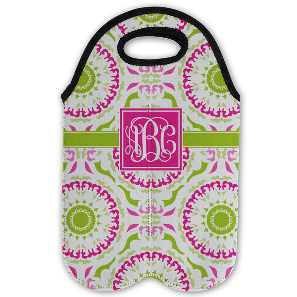 Pink & Green Suzani Double Wine Tote - Flat (new)