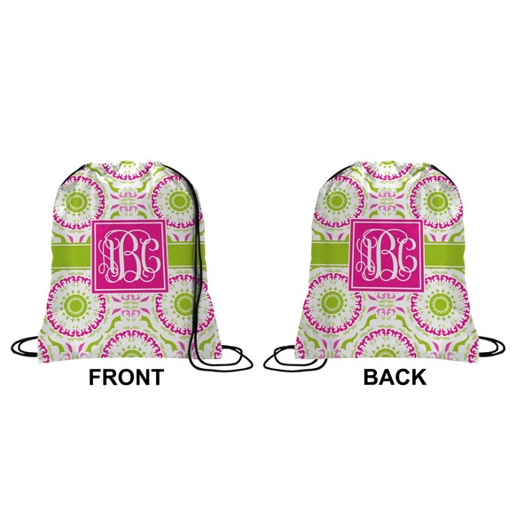 Pink & Green Suzani Drawstring Backpack Front & Back Medium