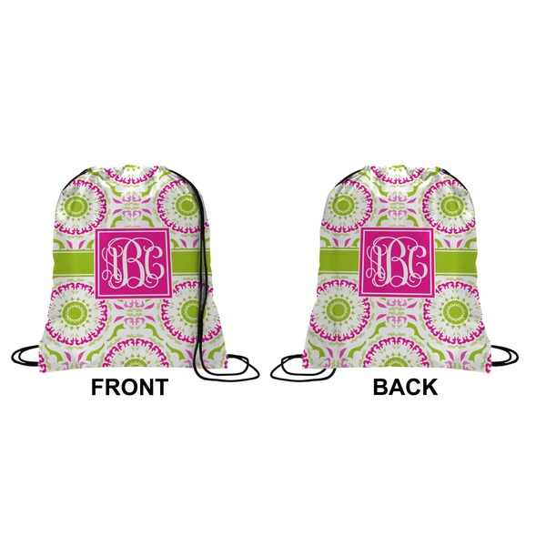 Pink & Green Suzani Drawstring Backpack Front & Back Small
