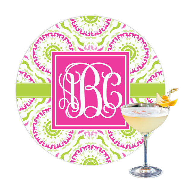 Custom Pink & Green Suzani Printed Drink Topper - 3.25" (Personalized)