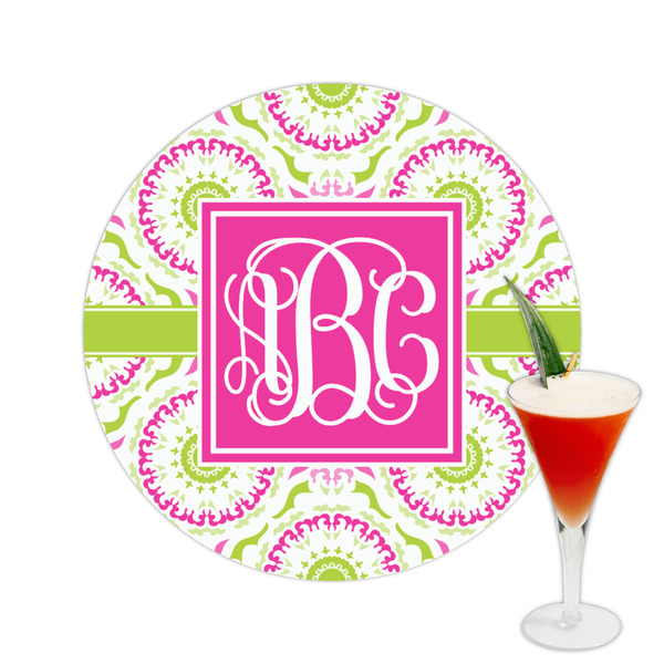 Custom Pink & Green Suzani Printed Drink Topper -  2.5" (Personalized)