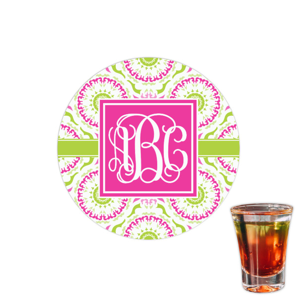Custom Pink & Green Suzani Printed Drink Topper - 1.5" (Personalized)