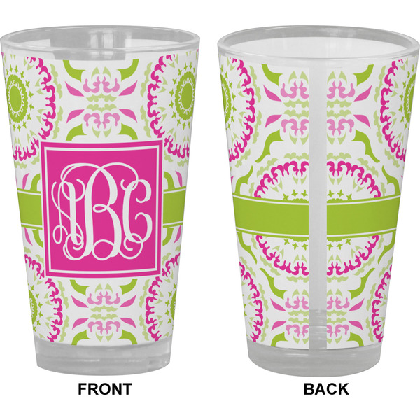 Pink & Green Suzani Pint Glass - Full Color - Front & Back Views