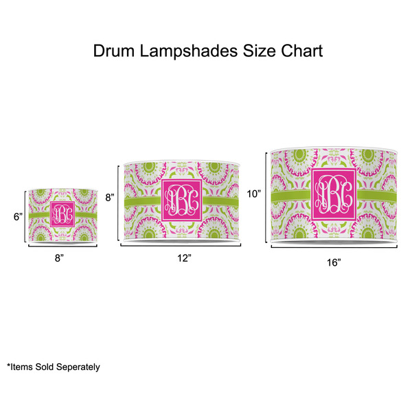 Pink & Green Suzani Drum Lampshades - Sizing Chart