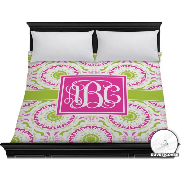 Custom Pink & Green Suzani Duvet Cover - King (Personalized)