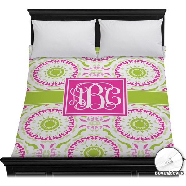 Custom Pink & Green Suzani Duvet Cover - Full / Queen (Personalized)