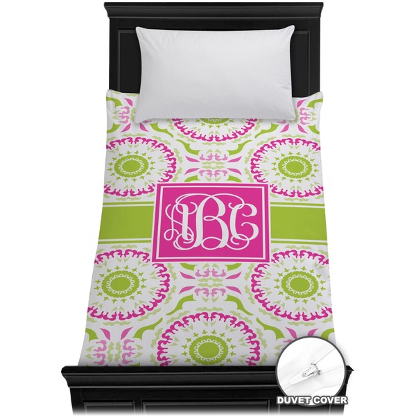 Custom Pink & Green Suzani Duvet Cover - Twin (Personalized)