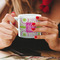 Pink & Green Suzani Espresso Cup - 6oz (Double Shot) LIFESTYLE (Woman hands cropped)