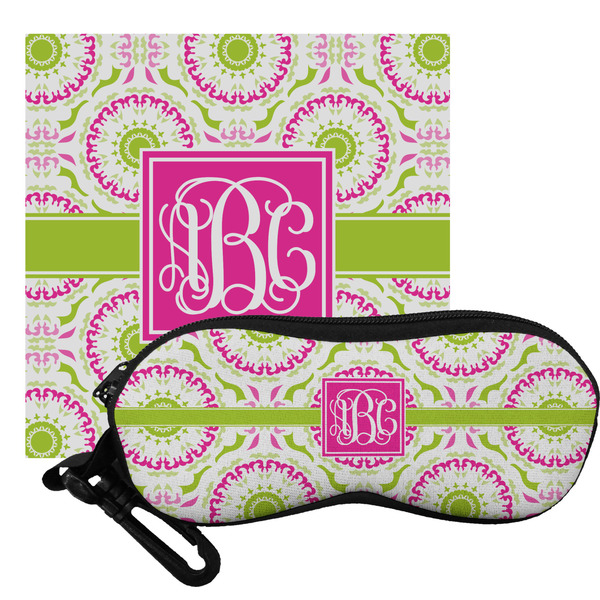 Custom Pink & Green Suzani Eyeglass Case & Cloth (Personalized)