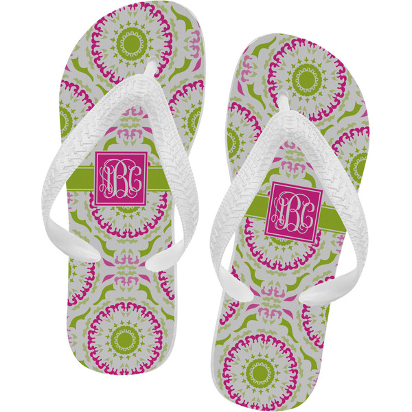 Custom Pink & Green Suzani Flip Flops - Small (Personalized)