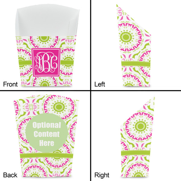 Pink & Green Suzani French Fry Favor Box - Front & Back View