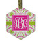 Pink & Green Suzani Frosted Glass Ornament - Hexagon