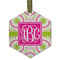 Pink & Green Suzani Flat Glass Ornament - Hexagon w/ Monogram