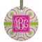 Pink & Green Suzani Frosted Glass Ornament - Round