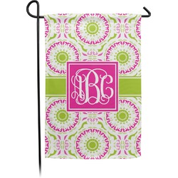 Pink & Green Suzani Small Garden Flag - Double Sided w/ Monograms