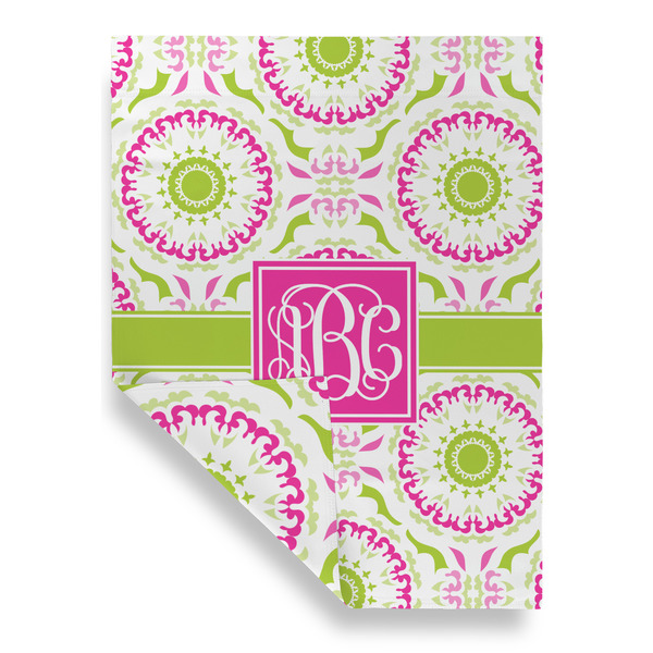 Pink & Green Suzani Garden Flags - Large - Double Sided - FRONT FOLDED