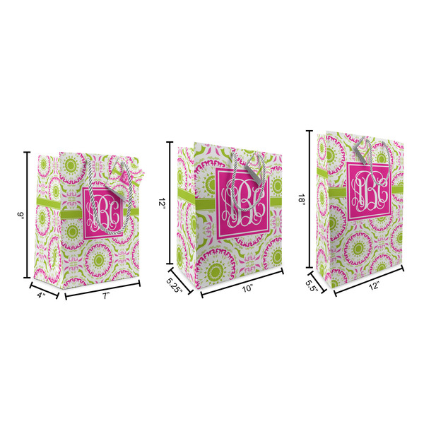 Pink & Green Suzani Gift Bags - All Sizes - Dimensions