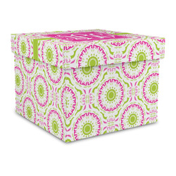 Pink & Green Suzani Gift Box with Lid - Canvas Wrapped - Large (Personalized)