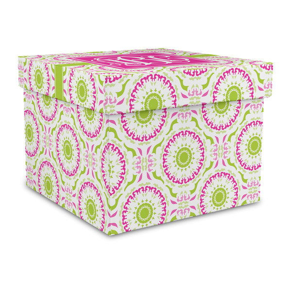 Custom Pink & Green Suzani Gift Box with Lid - Canvas Wrapped - Large (Personalized)