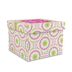 Pink & Green Suzani Gift Box with Lid - Canvas Wrapped - Medium (Personalized)