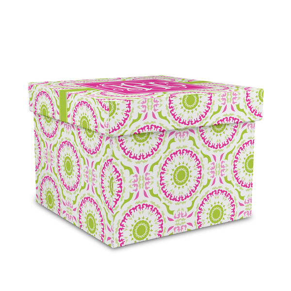 Custom Pink & Green Suzani Gift Box with Lid - Canvas Wrapped - Medium (Personalized)