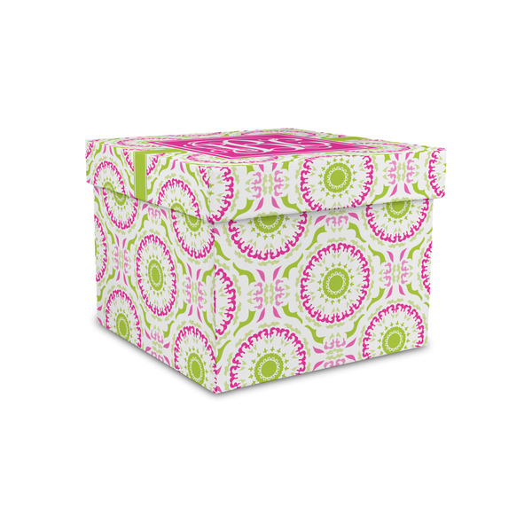 Custom Pink & Green Suzani Gift Box with Lid - Canvas Wrapped - Small (Personalized)