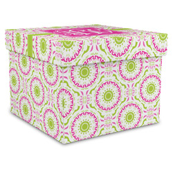 Pink & Green Suzani Gift Box with Lid - Canvas Wrapped - X-Large (Personalized)