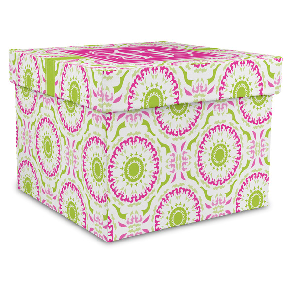 Custom Pink & Green Suzani Gift Box with Lid - Canvas Wrapped - XX-Large (Personalized)