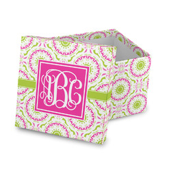 Pink & Green Suzani Gift Box with Lid - Canvas Wrapped (Personalized)