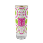 Pink & Green Suzani 2 oz Shot Glass - Glass with Gold Rim (Personalized)