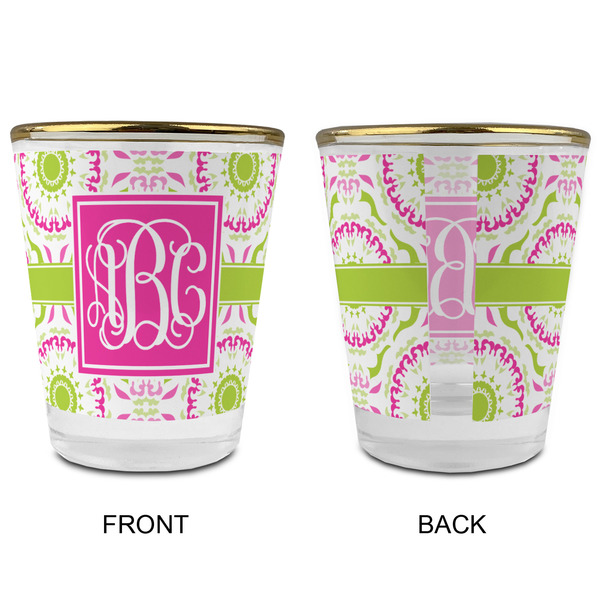 Pink & Green Suzani Glass Shot Glass - with gold rim - APPROVAL