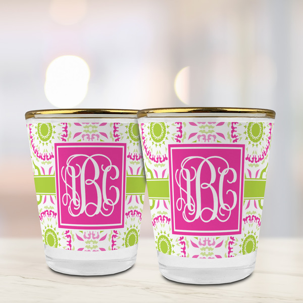 Pink & Green Suzani Glass Shot Glass - with gold rim - LIFESTYLE