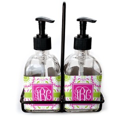 Pink & Green Suzani Glass Soap & Lotion Bottles (Personalized)
