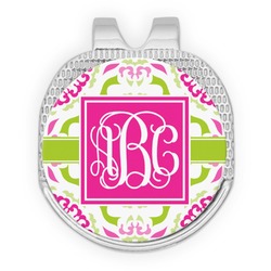 Pink & Green Suzani Golf Ball Marker - Hat Clip - Silver