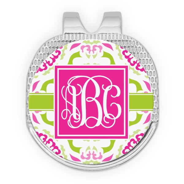 Custom Pink & Green Suzani Golf Ball Marker - Hat Clip - Silver