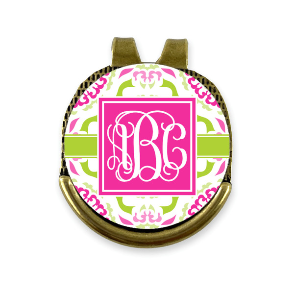 Custom Pink & Green Suzani Golf Ball Marker - Hat Clip - Gold
