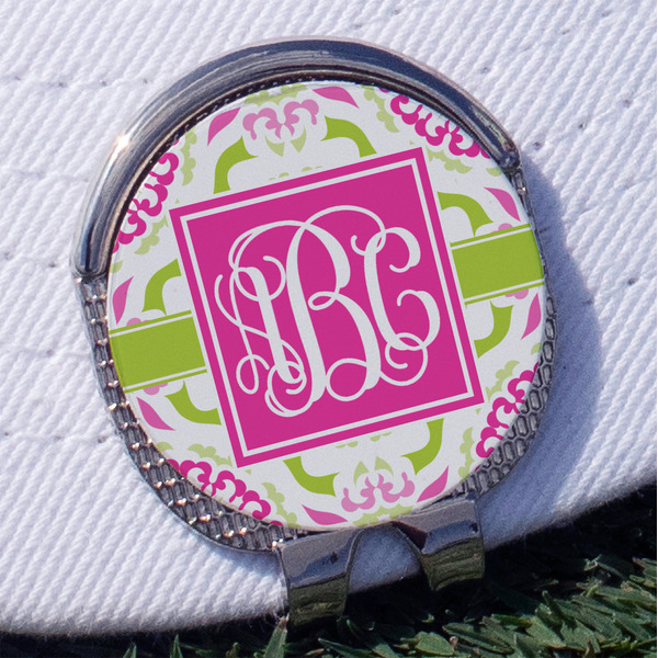 Custom Pink & Green Suzani Golf Ball Marker - Hat Clip
