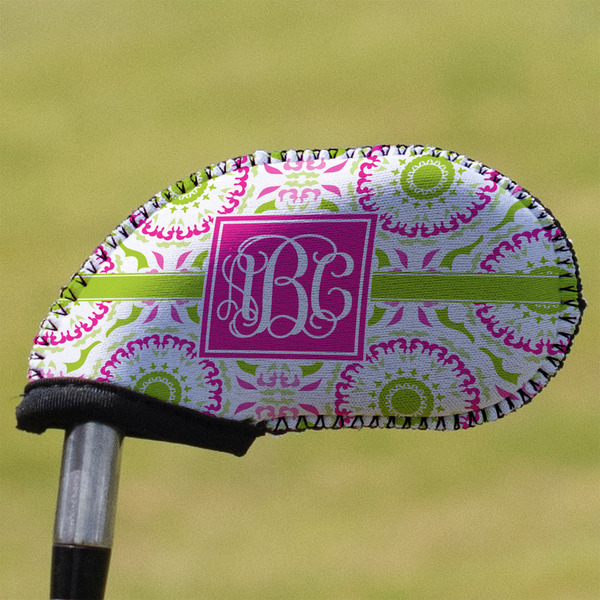 Custom Pink & Green Suzani Golf Club Iron Cover (Personalized)