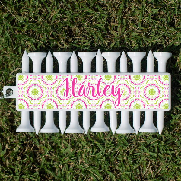Custom Pink & Green Suzani Golf Tees & Ball Markers Set (Personalized)