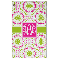 Pink & Green Suzani Golf Towel - Poly-Cotton Blend - Large w/ Monograms