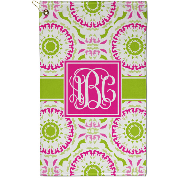 Custom Pink & Green Suzani Golf Towel - Poly-Cotton Blend - Small w/ Monograms