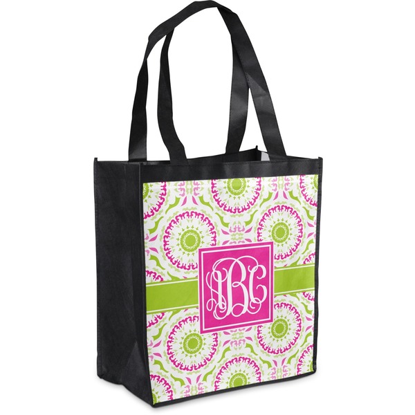 Custom Pink & Green Suzani Grocery Bag (Personalized)