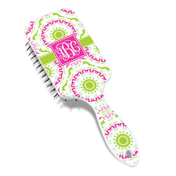 Pink & Green Suzani Hair Brush - Angle View