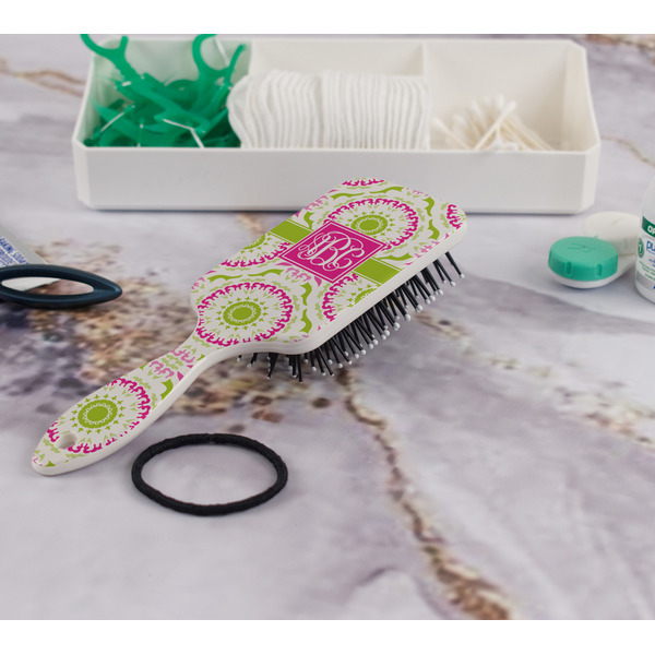 Pink & Green Suzani Hair Brush - In Bathroom