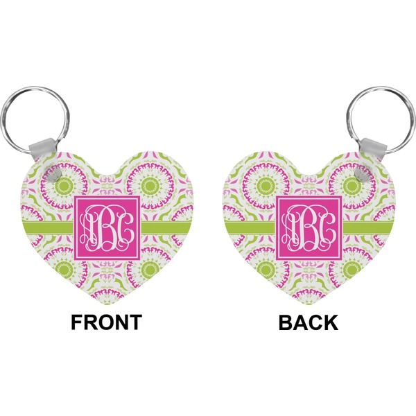Pink & Green Suzani Heart Keychain (Front + Back)