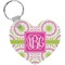 Pink & Green Suzani Heart Plastic Keychain w/ Monogram