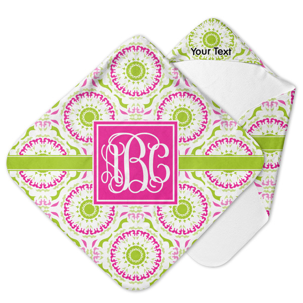 Custom Pink & Green Suzani Hooded Baby Towel w/ Monogram