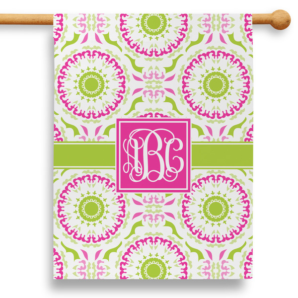 Custom Pink & Green Suzani 28" House Flag - Double Sided (Personalized)