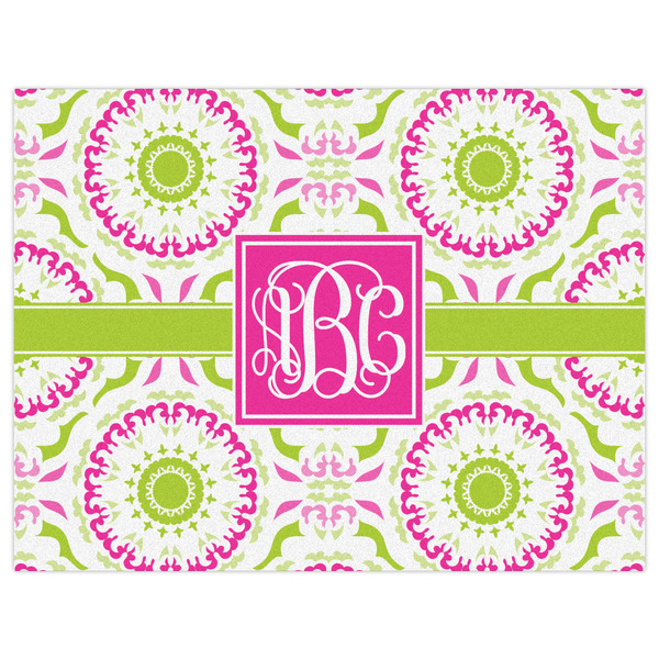 Pink & Green Suzani Indoor / Outdoor Rug - 6'x8' - Front Flat